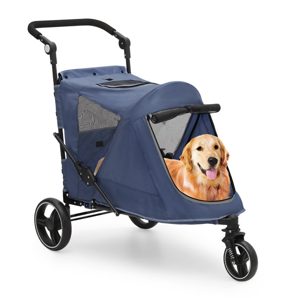 MoNiBloom Foldable 3 Wheels Pet Stroller Dog Cat Cage Carrier Cart with